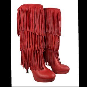 MOJO MOXY RED FRINGE BOOTS